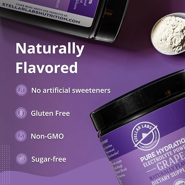 STELLAR LABS ELECTROLYTE POWDER NO SUGAR | LOW FODMAP HYDRATION MULTIPLIER POWDERED DRINK MIX | KETO FRIENDLY, SUGAR FREE, NON-GMO, GLUTEN FREE DEHYDRATION RELIEF | GRAPE, 30 SERVINGS