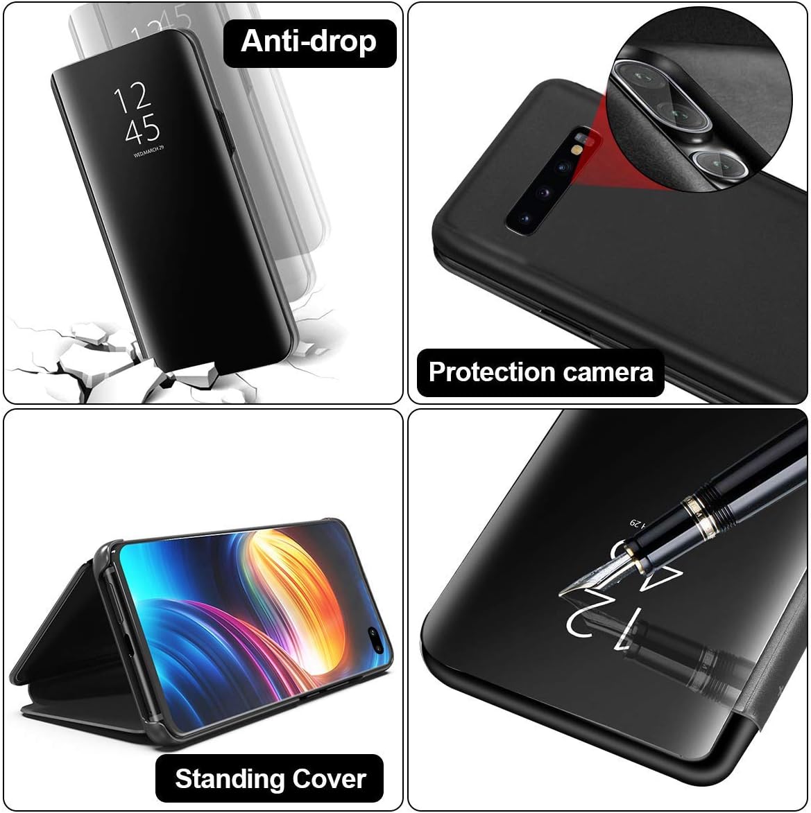 Case for Samsung Galaxy S10 Plus Case with Stand Flip Case Clear View Cover Flip Case (Black) - Image 5