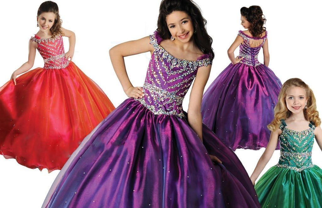 SuMeiyue Big Girls' Beaded Crystal Flower Girls Party Gown Pageant Dresses