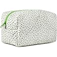 SOIDRAM Floral Makeup Bag Quilted Cosmetic Bag Puffy Coquette Makeup pouch Aesthetic Cute Travel Toiletry Bag Organizer cotton Makeup Brushes Storage Bag for Women