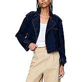 Majdan Women's Cropped Denim Trench Coat Notch Collar Jean Jacket Double Breasted Coats with Pockets