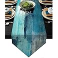 Turquoise and Grey Table Runner,Teal Abstract Modern Art Burlap Table Runners for Table Dresser Runner Farmhouse Style for Dinner Party Holidays Home Decoration