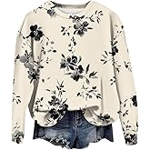 Womens Oversized Sweatshirt No Hood Fall Crewneck Boho Floral Graphic Pullover Sweatshirts Vintage Long Sleeve Tops