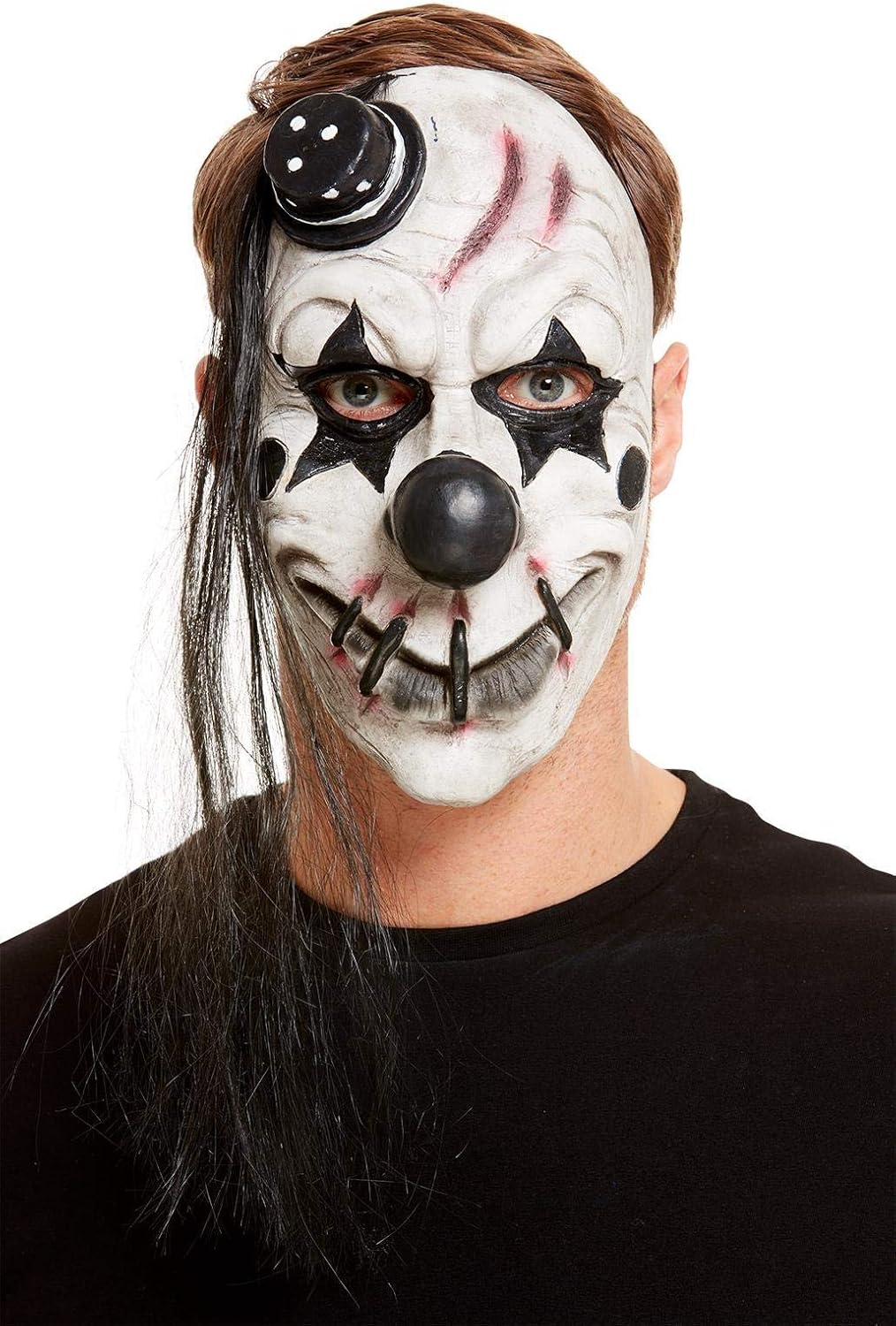 Smiffys Scary Clown Latex Mask, White, Halloween Cirque Sinister Fancy Dress, Clown Dress Up Masks