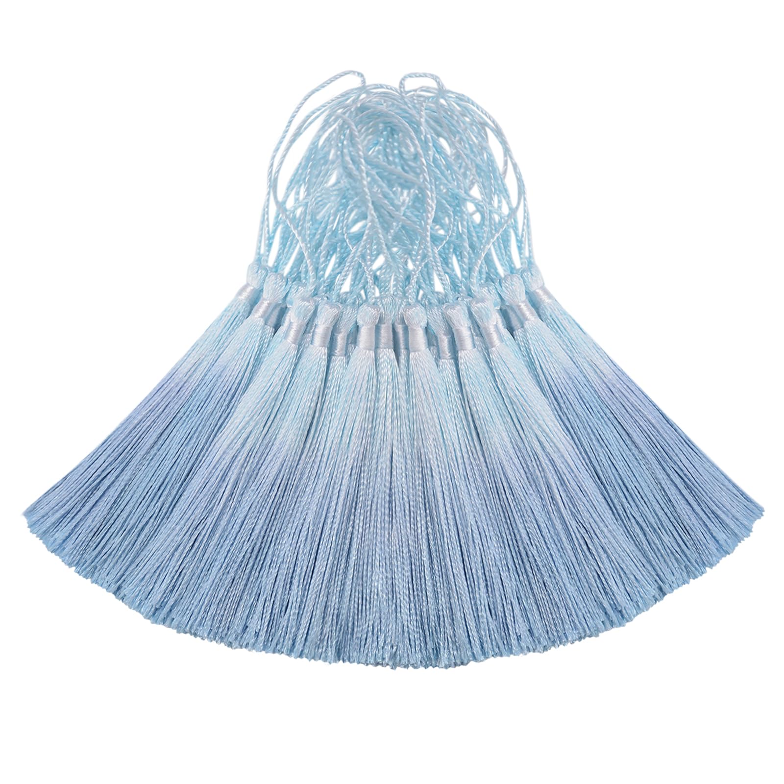 50PCS Mini Silk Tassel for Craft DIY Bookmark Cute Jewellery Making Beaded, Girl Earring, Keyring, Graduation, Small Key, Long Ribbon Fabric Sewing, Curtain Trim Door Home Decor (Blue)