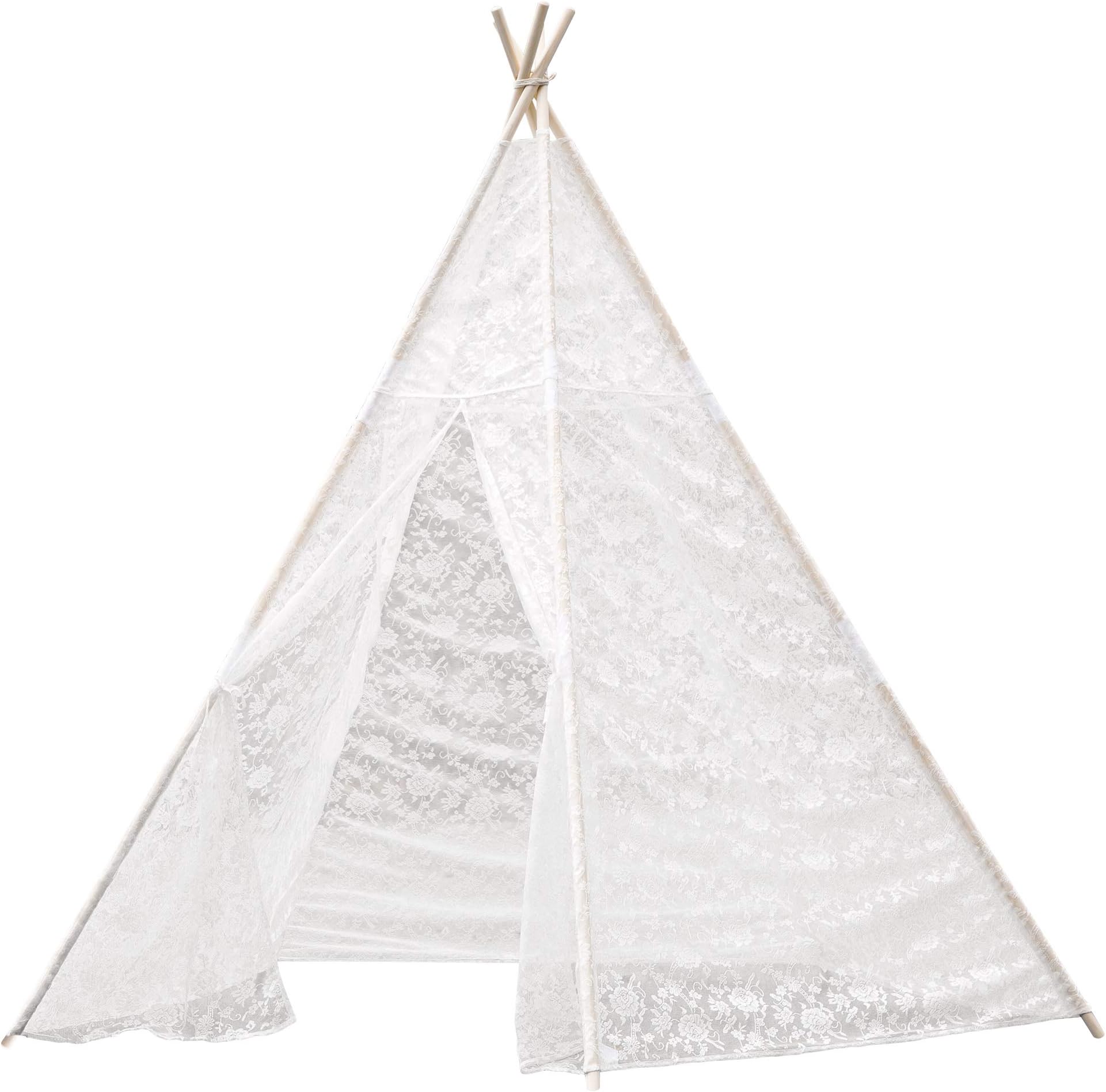 Samincom 7.16 Feet Tall 5-Poles Huge Teepee Luxury Lace Tent for Wedding, Party, Photo Prop Lace Canopy for Indoor & Outdoor Use