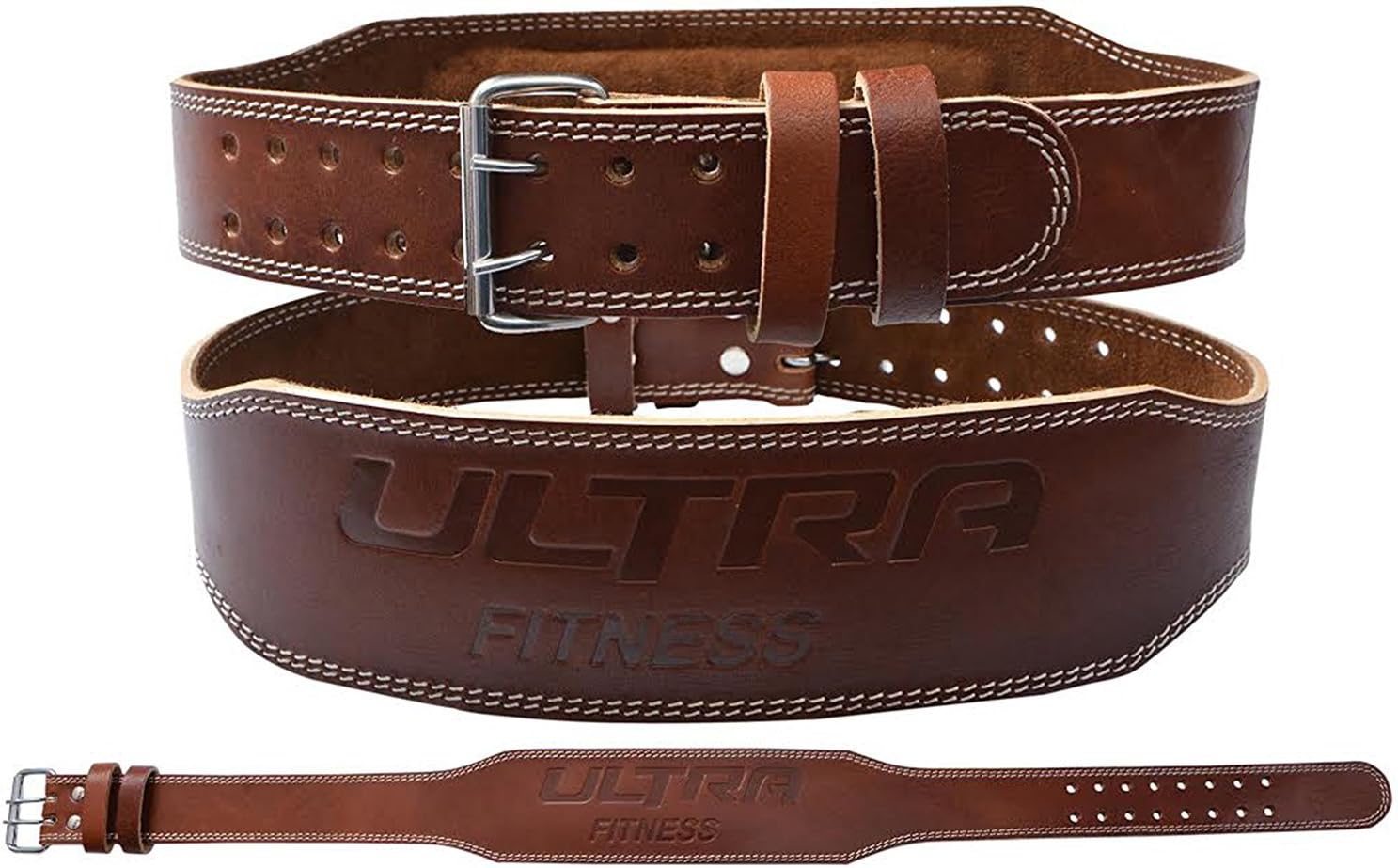 ULTRA FITNESS Leather Weight Lifting Belt Double Prong Back Gym Strap Support