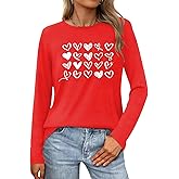Valentines Shirts for Women:Heart Love Valentines Long Sleeve Shirts Funny Valentine's Day Tee Tops