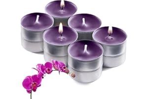 RAMBUE Purple Scented Tealight Candles - Pack of 12 Scented Tea Light Candles with Long Lasting Aromas - Wild Orchid Fragranced Purple Tealight Candles - 4 Hour Burn Time