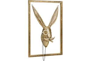 Newinhome Animal Heads Wall Decoration (Gift Metal Frame) Resin Animals Sculptures Head Wall Hanging Decor Gold vintage Wall Sculpture for Living Room Bedroom Office(Rabbit)