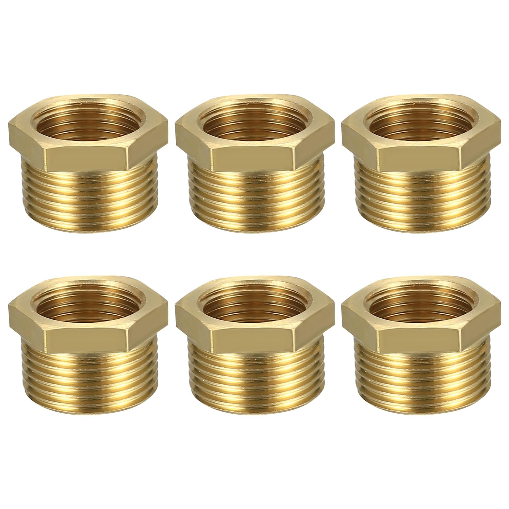 3/4 to 1/2 Inch Reducer Adapters, 6 Pcs G3/4 Male Thread to G1/2 Female Brass Thread Adapters, BSP Brass Hex Bushing Reducer Connector Adapter Fittings for Heating, Drinking Water System