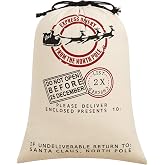 HBlife Canvas Santa Sack, 19.7 X 27.6 Inch Large Santa Bags for Gifts, Personalized Christmas Sacks for Presents with Drawstring, Style 3