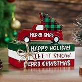 Lonfliness 4Pcs Christmas Tiered Tray Decor Christmas Decorations Indoor Little Red Truck Wooden Table Centerpiece Xmas Gifts Christmas Decorations for Winter Holiday Home Kitchen Mantel Office Decor