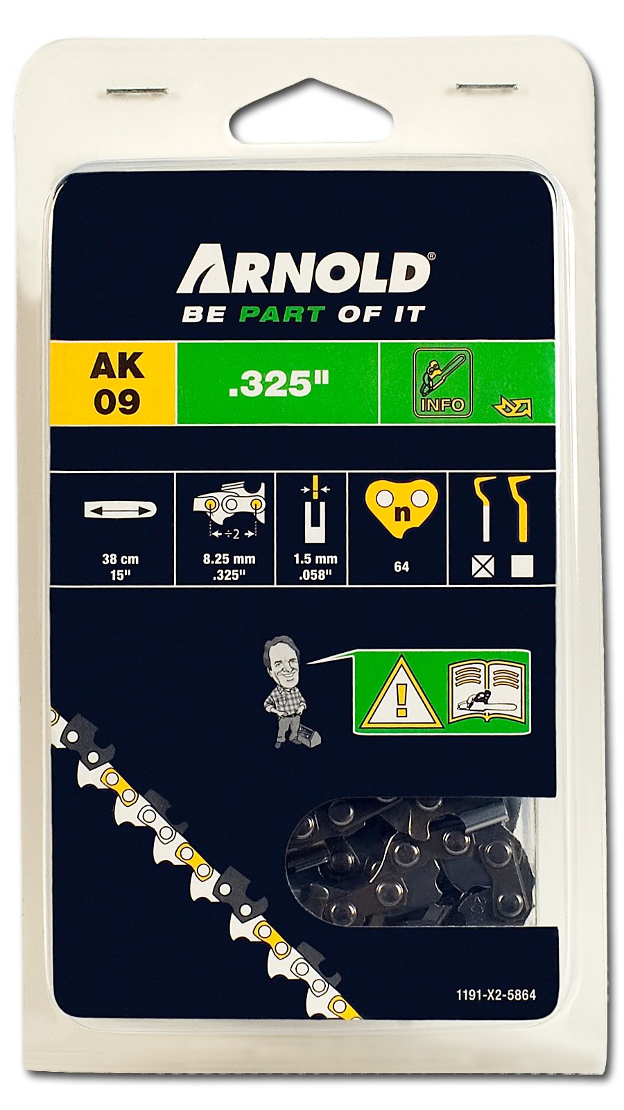 Arnold 1191-X2-5864 Saw Chain 0.325 Inch 1.5 mm 64 Chain Links 38 cm Blade