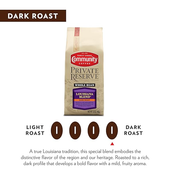 COMMUNITY COFFEE PRIVATE RESERVE LOUISIANA BLEND WHOLE BEAN COFFEE, DARK ROAST, 12 OUNCE BAG (PACK OF 1)