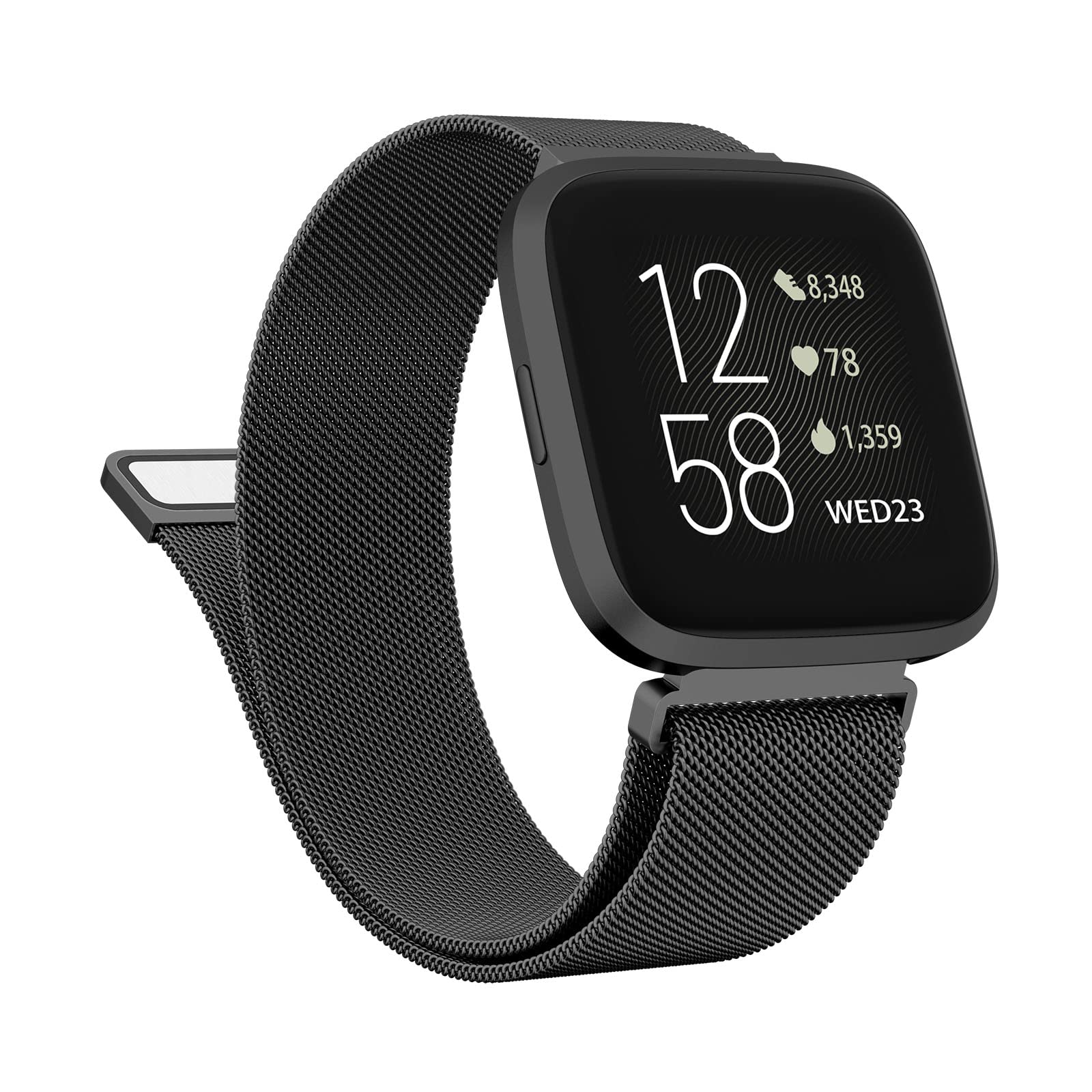 Amzpas for Fitbit Versa 2 Straps/Fitbit Versa Strap for Women Men, Metal Stainless Steel Replacement Bands with Unique Lock Compatible with Fitbit Versa/Versa 2/Versa Lite (Small, Black)