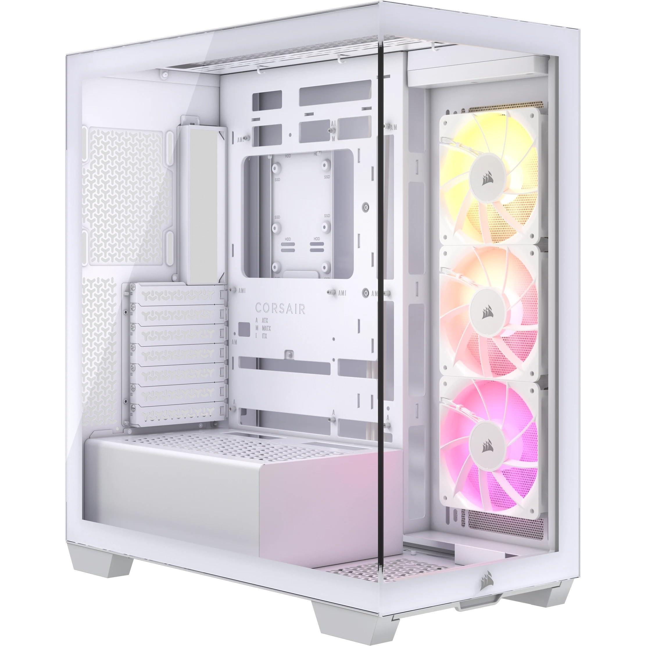 CORSAIR 3500X ARGB Mid-Tower ATX PC Case – Panoramic Tempered Glass – Reverse Connection Motherboard Compatible – 3X CORSAIR RS120 ARGB Fans Included – White Image