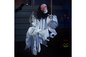 JOYIN 36" Hanging Clown Outdoor Halloween Decorations, Swinging Skeleton Decor with Light Up Eyes Button Battery Operated for Clearance Haunted House Prop Party Supplies