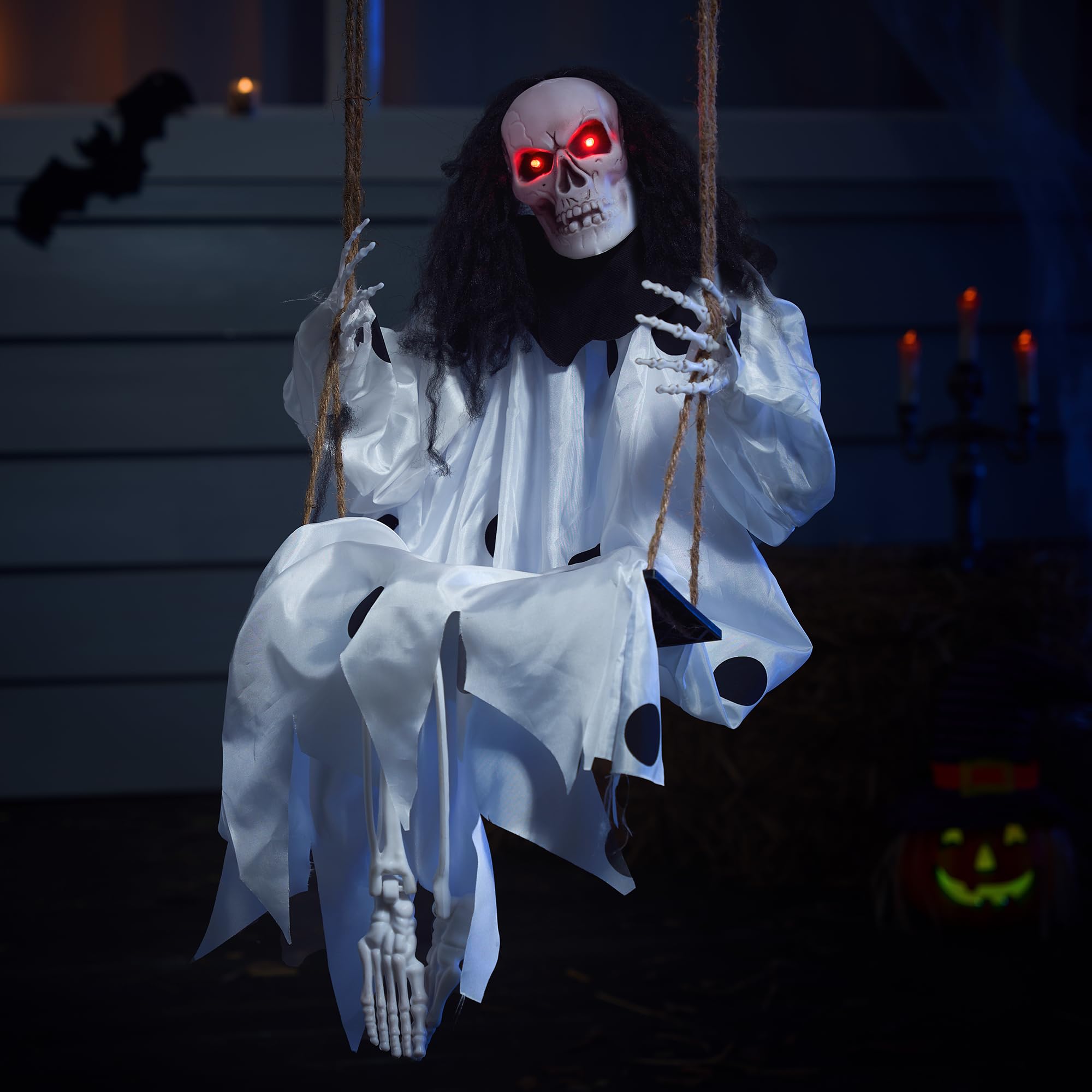 Photo 1 of **MINOR DAMAGE - USED**
JOYIN 36" Hanging Clown Outdoor Halloween Decorations, Swinging Skeleton Decor with Light Up Eyes Button Battery Operated for Clearance Haunted House Prop Party Supplies