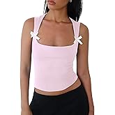 KIGRAD Women Y2k Bow Tank Top Sleeveless Scoop Neck Crop Tops Aesthetic Bow Cami Shirts Preppy Clothes Summer Going Out