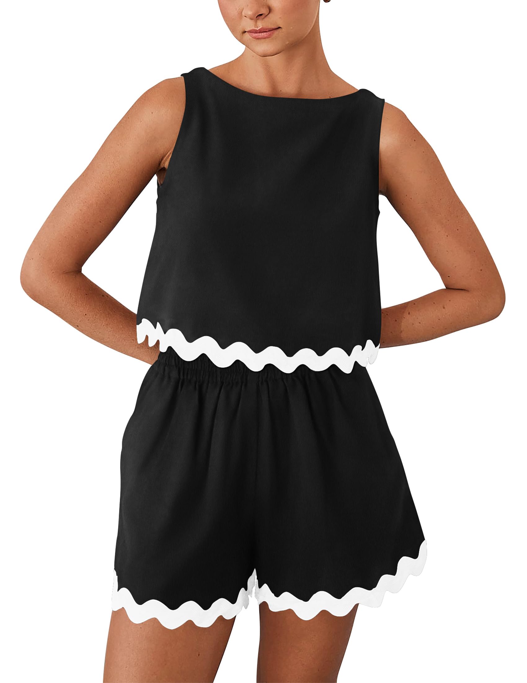 Photo 1 of ***BOTTOMS ONLY -MISSING TOP -SELLING AS IS*** 
PRETTYGARDEN Women's Beach Vacation Shorts High Waist Shorts Set Tracksuit(Black, XX-Large)
