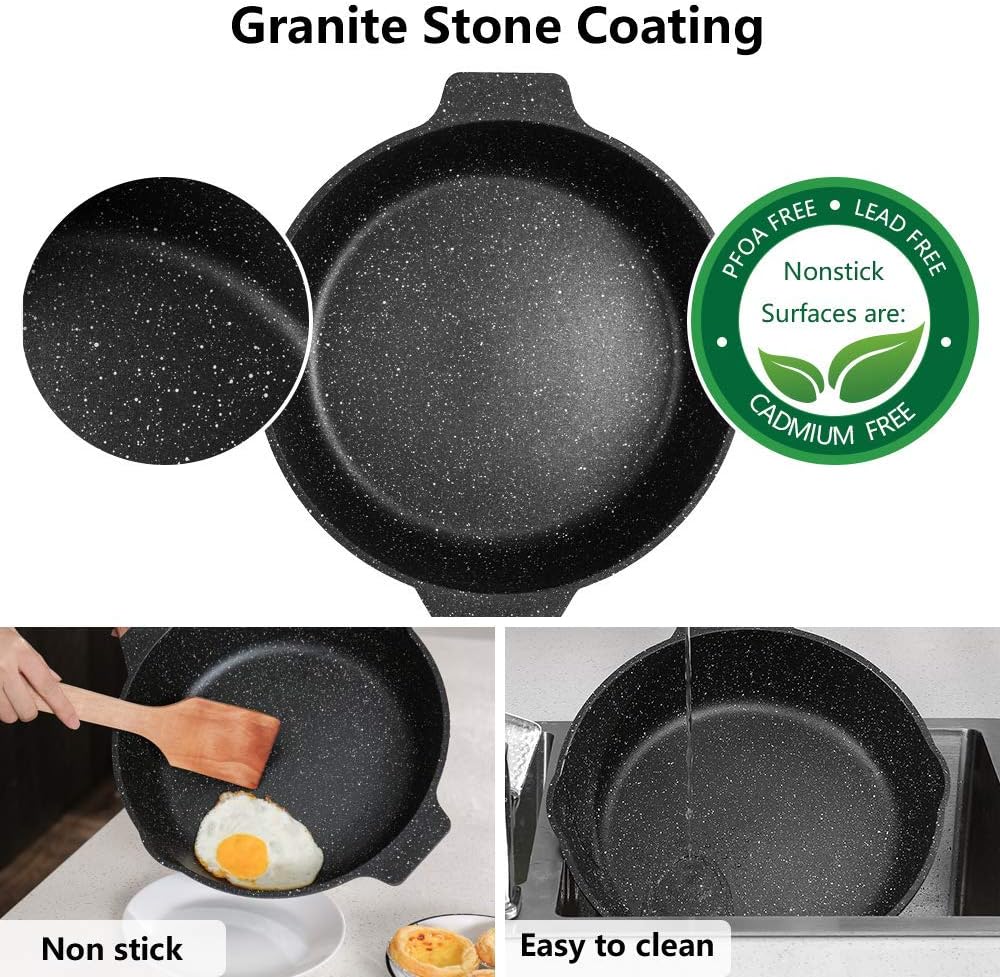ESLITE LIFE Deep Frying Pan with Lid Nonstick Saute Pan with Granite Stone Coating, 11 Inch (5Quart): Kitchen & Dining