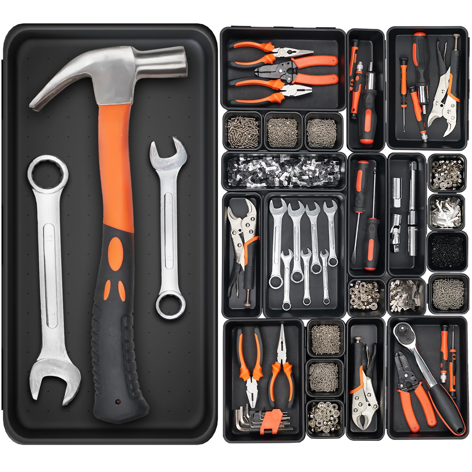 Giklux 20 Pack (5 Sizes) Tool Box Organiser Trays, Plastic Tool Storage Drawer Organiser Dividers, Tool Chest Cabinet Trolley Cart Compartment Box for Small Parts, Diy, Toolbox