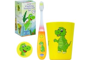 Lily's Home Kids Toothbrush with Flashing Timer and Soft Bristles, Rinsing Cup & Cover - Fun 2-Min Light-Up Timer for Childre