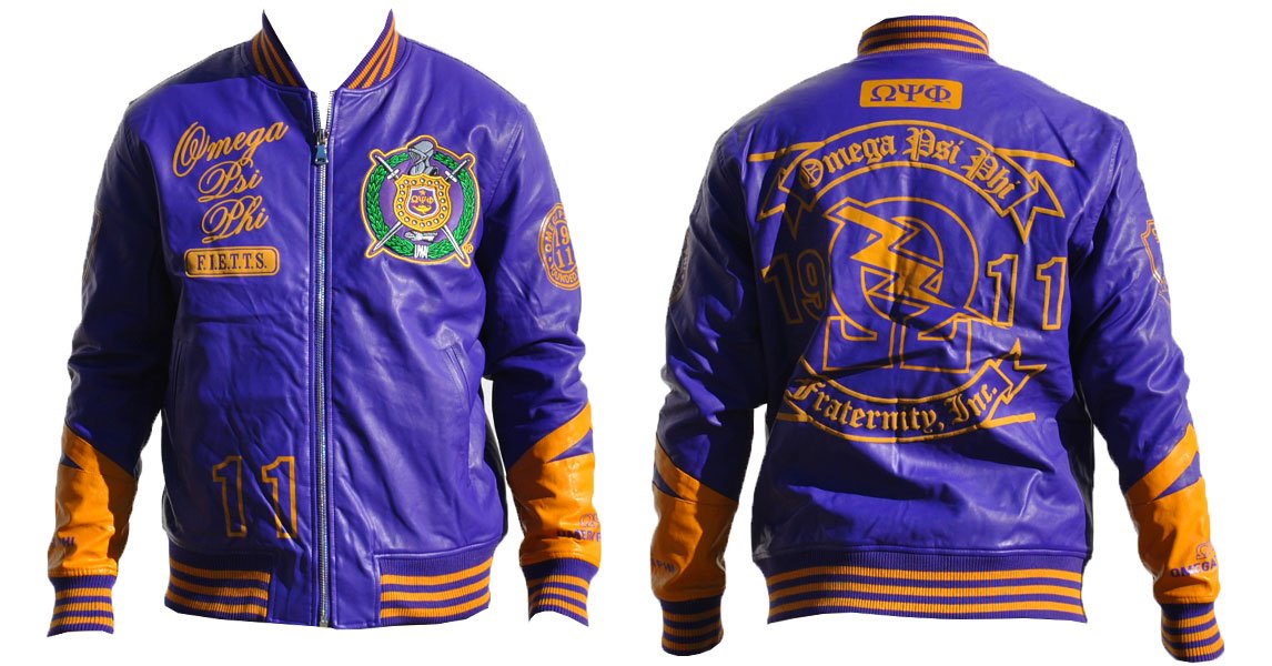 Omega Psi Phi Script And Logo Pu Leather Jacket Desertcart