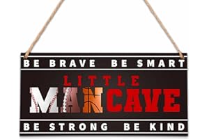 CAZHES Little Man Cave, 6 * 12 Football Wooden Door Sign for Nursery Decor, All-Star Sports Hanging Wall Art Decor for Kids Toddler Boys Bedroom Playroom Living Room Decorations - A03