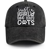 Just a Girl Who Loves Cats Hat for Women, Funny Adjustable Embroidered Cat Mom Baseball Cap