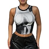 SOLY HUX Women's Y2k Graphic Print Crop Tank Top Sleeveless Round Neck Tops