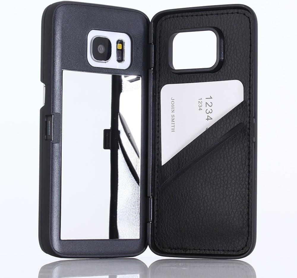 W7ETBEN Galaxy S7 Edge case,Hidden Back Mirror Wallet Case with Stand Feature and Card Holder for Samsung Galaxy S7 Edge G9350 (Black)