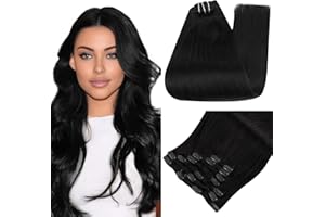 Full Shine Hair Extensions Black Clip in Human Hair 22 Inch Real Hair Extensions Clip in Human Hair Tripple Weft Thick Human Hair Extensions Straight 7Pcs/Set