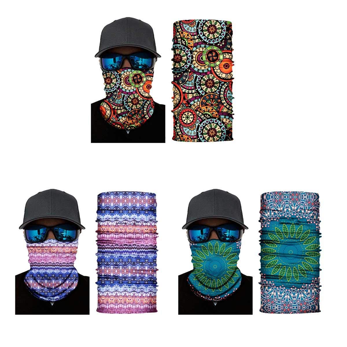 Aquarias Unisex 3 Pieces Bandana Face Mask - Headwear Bandana Face Cover Mask,Headband Scarf Neck Gaite Washable Breathable Dust Proof Motorbike Beard Covering Masks for Men & Women (Colourful)
