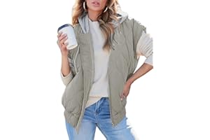 EVALESS Hooded Puffer Vest Women 2024 Zip Up Sleeveless Quilted Vests with Pockets