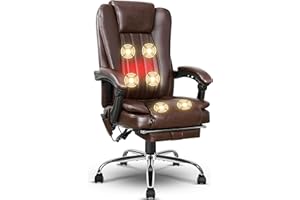 jamege 6-Point Massage Office Chair, Heating Executive Office Chair, Big and Tall PU Leather Ergonomic Office Chair with Footrest, Adjustable Height & Reclining Backrest