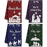 Hahafelt 4 Pcs Christian Kitchen Towels Nativity Scene Dish Towels 21 x 14 Inch Jesus Holy Night Hand Cloth Jesus Birthday Easter Starlight Tea Cloth Novelty Gifts for Cooking Party Supplies