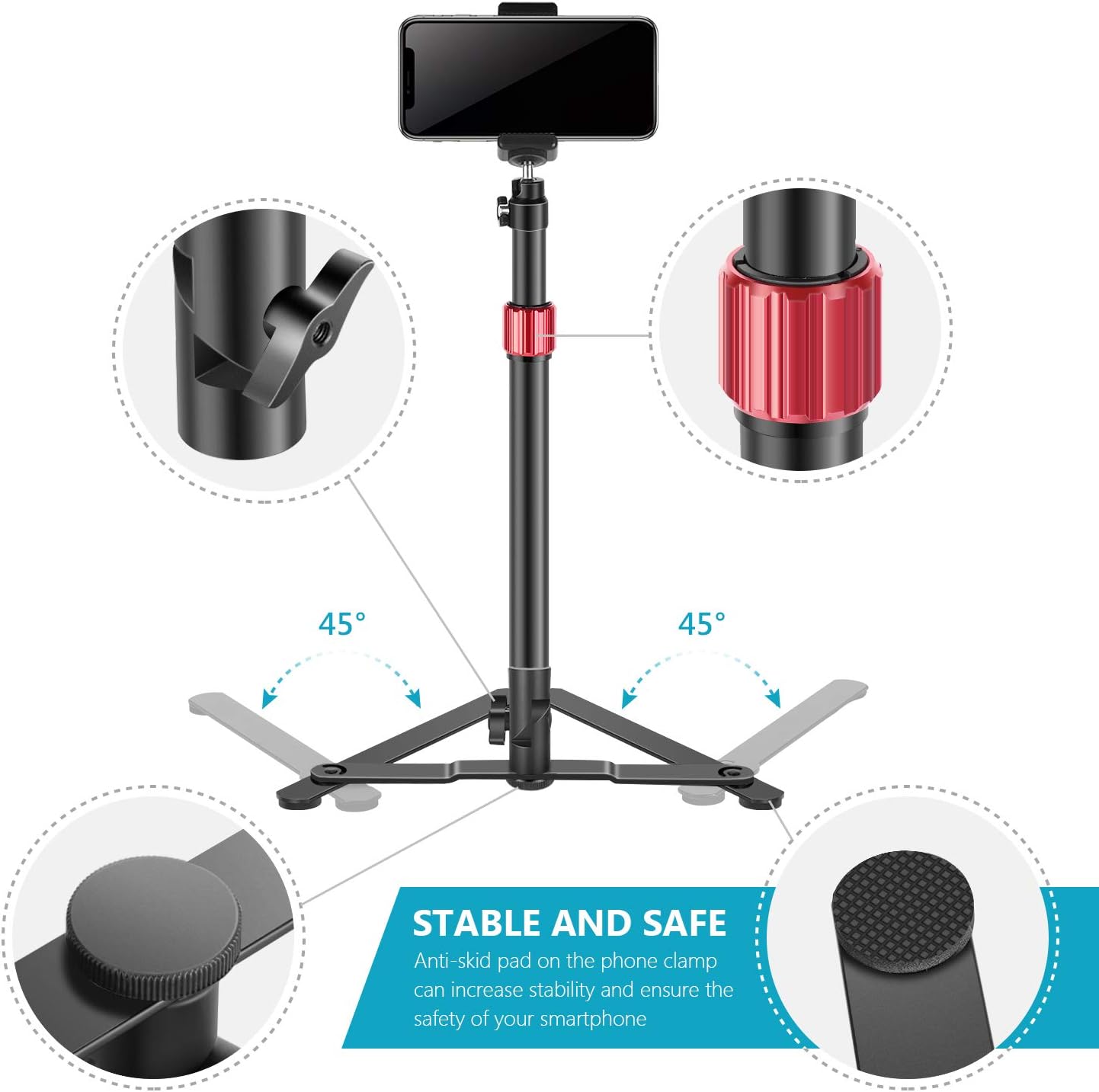 Neewer 56cm Soporte Copia Fotogr/áfica Aleaci/ón de Aluminio Soporte para Proyector Soporte para C/ámara Web con Abrazadera Tel/éfono Soporte para Techo Mesa Ajustable para Dibujo de Demostraci/ón Video