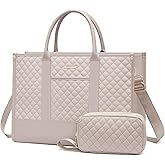 LOVEVOOK Laptop Bags for Women, 17 inch Waterproof Work Tote Bag with Clutch, Professional Teacher Computer Purse Lightweight Shoulder Bag Travel, Gray pink