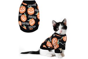 CooShou Pet Puppy Dog Halloween Sweater Cat Pumpkin Knitwear Clothes Costume with Cute Boo Pattern Halloween Sweater Coat for Kittens Small Dogs Cats L