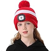 MELASA Hat with Light for Kids, Boys Girls Headlamp Beanie Winter Hat with Pom-Pom, Christmas Stocking Cap Stuffers Gifts