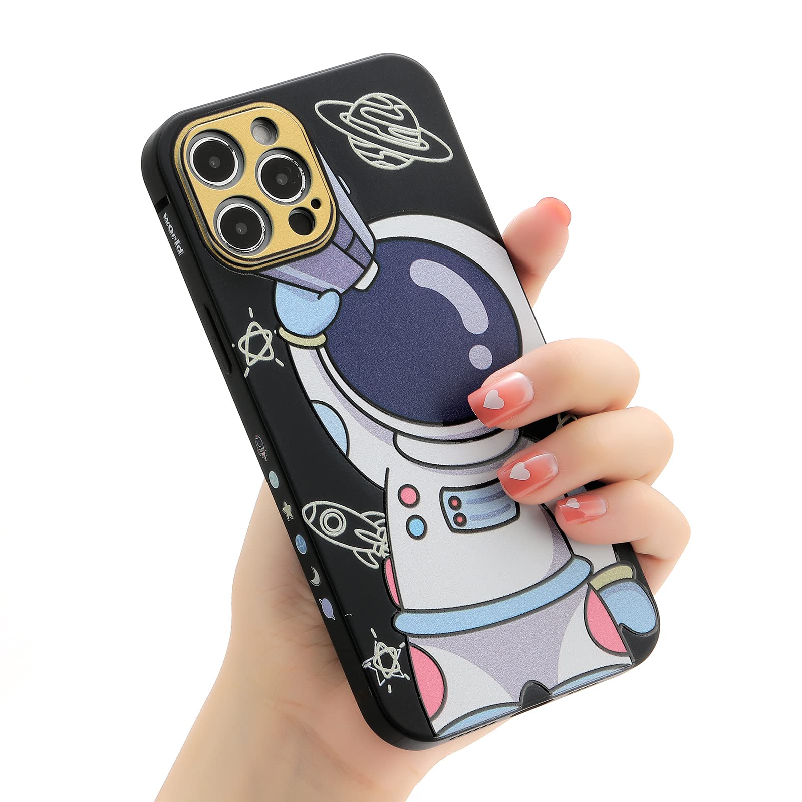 Yonds Queen for iPhone 11 Pro Cute Case, Cool Cartoon Astronaut Space Design Stylish Bumper Women Girls Protective Anti-Slip Shockproof Fashion Creative Case (Black Telescope, iPhone 11 Pro) — image 1