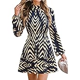 CUPSHE Ruffle Fall Dress for Women Geometric Stand Collar Long Sleeve Back Tie Cutout Smocked Mini Dresses