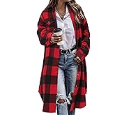 CHICZONE Womens Plaid Shacket Jacket Long Corduroy Shirt Casual Lapel Button Down Flannel Trench Coats