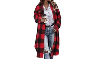 CHICZONE Womens Plaid Shacket Jacket Long Corduroy Shirt Casual Lapel Button Down Flannel Trench Coats