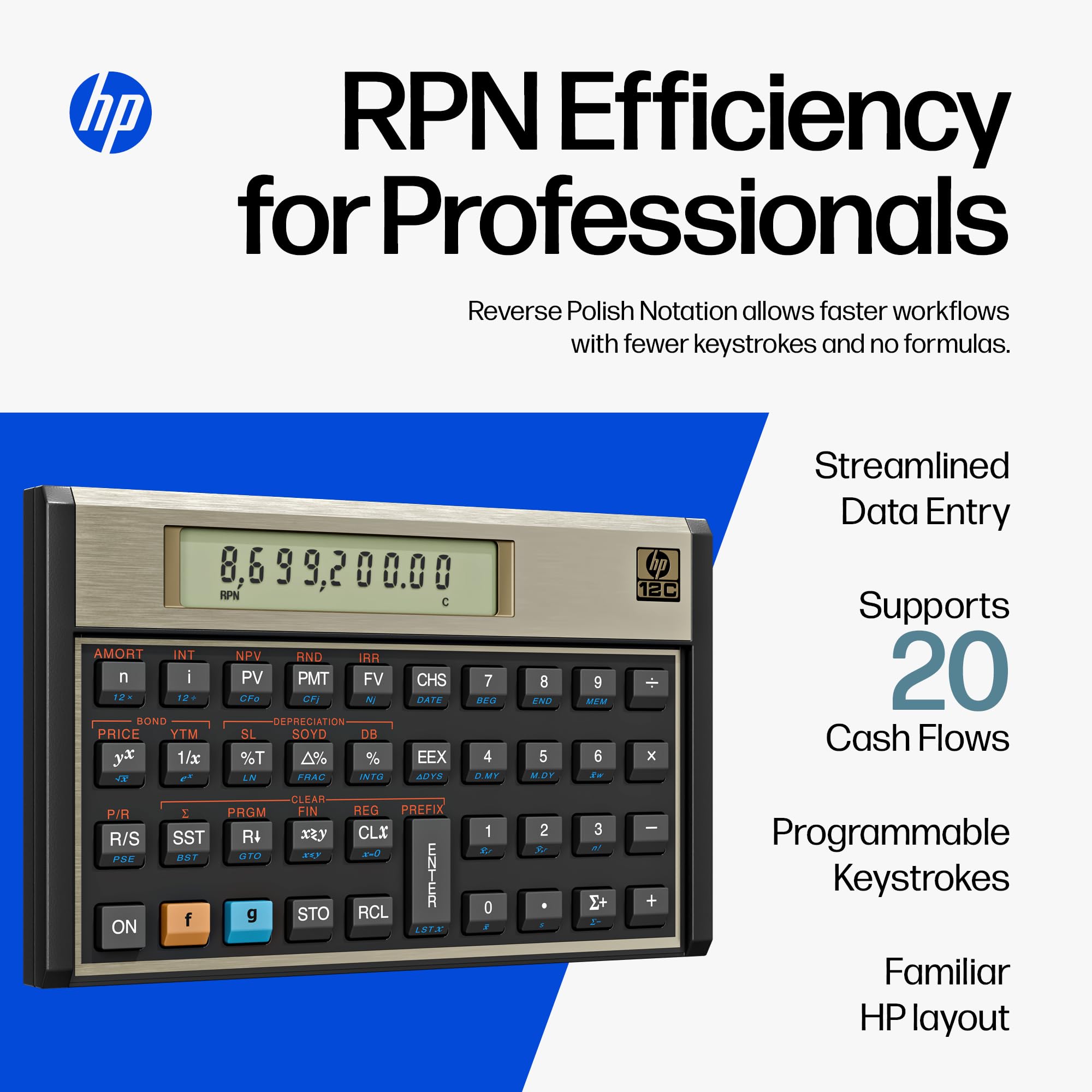 HP 12C Financial Calculator – 120+ Functions: TVM, NPV, IRR, Amortization, Bond Calculations, Programmable Keys – RPN Desktop Calculator for Finance, Accounting & Real Estate – Includes Case + Cloth
