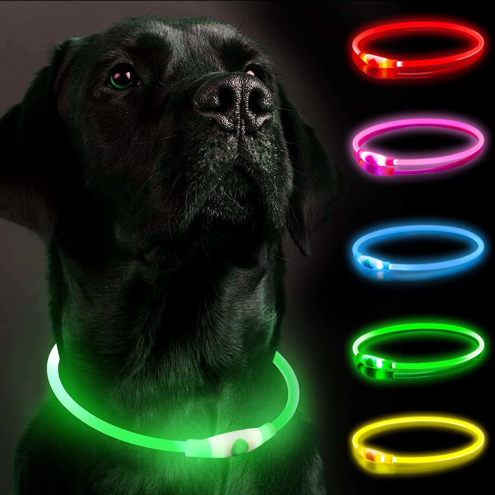SerDa-Run Light Up Collar, Dog Collar Lights for Dark, Flashing Rechargeable Collar with Three Modes, Size-Adjustable, Green