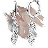 Sterling Silver Dangle Hoop Earrings Charms Hypoallergenic Fashion Dainty Huggie Hoop Jewelry with Cubic Zirconia Birthday Gift for Women