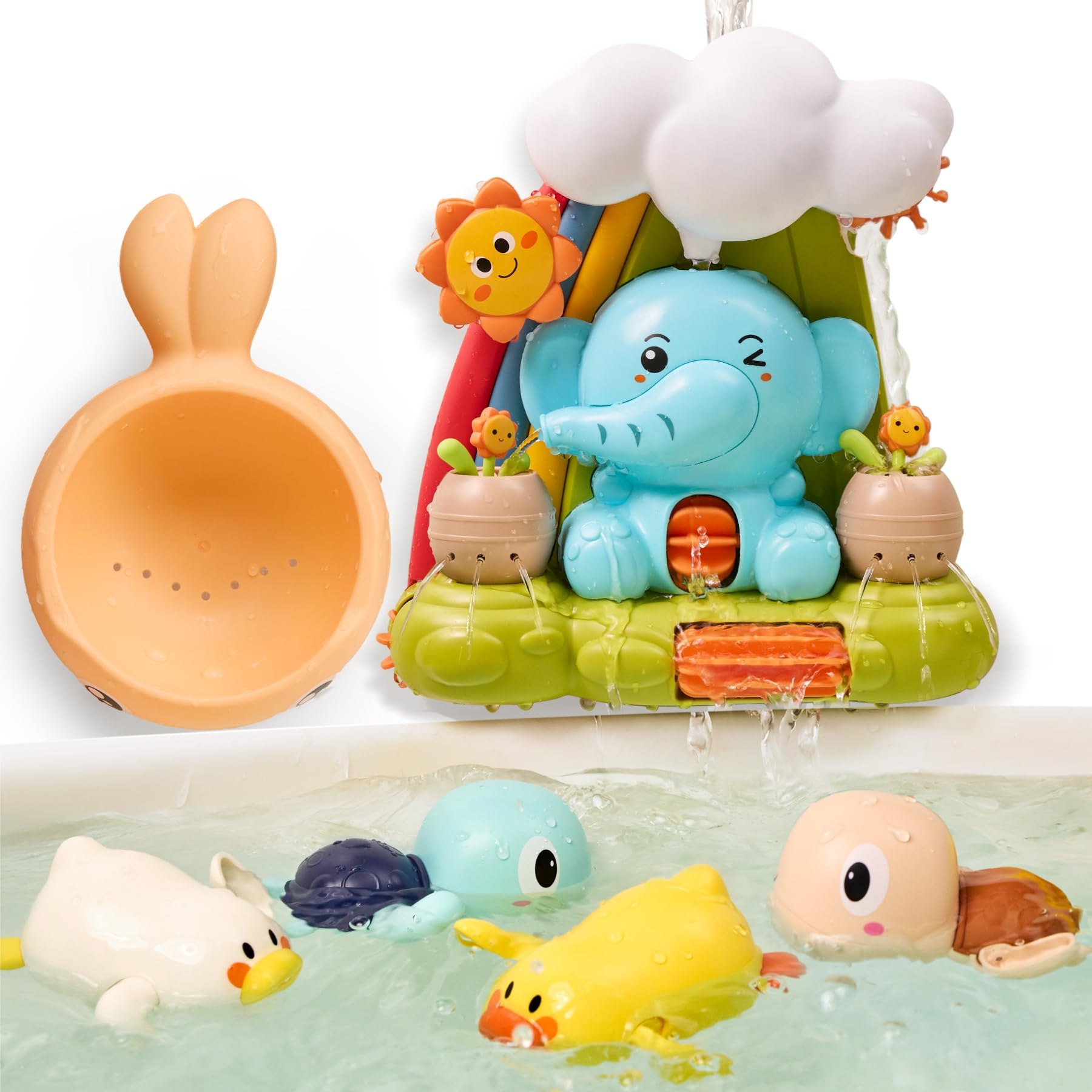 Photo 1 of TUMAMA Bath Toys - Infant Garden & Elephant Baby Shower Bathtime,Kids Water Spinner for Tub Pool, 4 Bathtub Wind-Up Toys, Infant 0 3 6 9 Month Newborn Xmas Gift